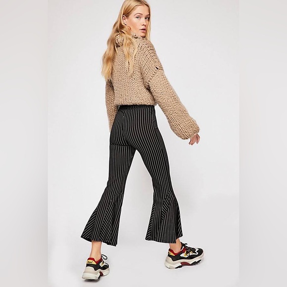 FREE PEOPLE Mari Ponte Pants Pinstripe High Rise Flare Size 4 - Picture 2 of 12